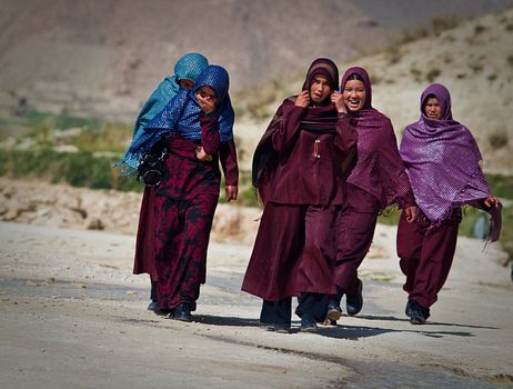 Young Afghan girls on a walk in the valley (Bamiyan) Young Afghan girls on a walk in the valley (Bamiyan)