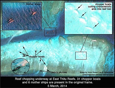 Thitu near east 3 boats with arcs with inset 2.1M. 5 march 2014