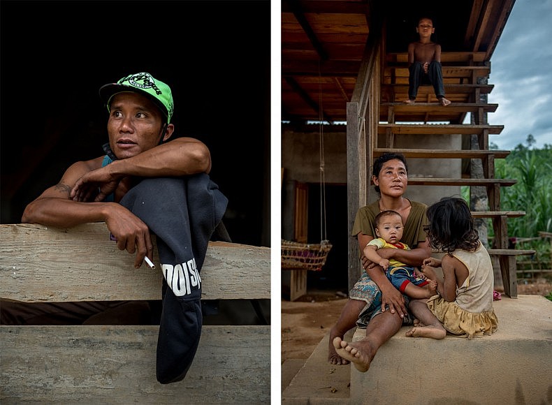 Muoi makes 60 000 kip ($8) per day working as construction worker for Sinohydro. And Pich, 28, is a mother of five who lives in the Samaky Sai relocation camp. Photos by Luc Forsyth. 