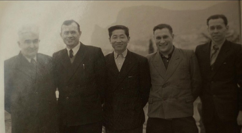 My grandfather (in the center) with his colleagues from the construction bureau. Courtesy of Victoria Kim. 