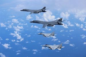 US B-1B Bombers and Japanese Fighters Stage Exercises in the East China Sea